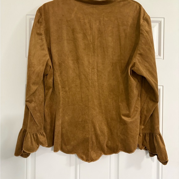 Y2K Coldwater Creek scalloped Camel faux suede Button-Up Shirt - Picture 3 of 9